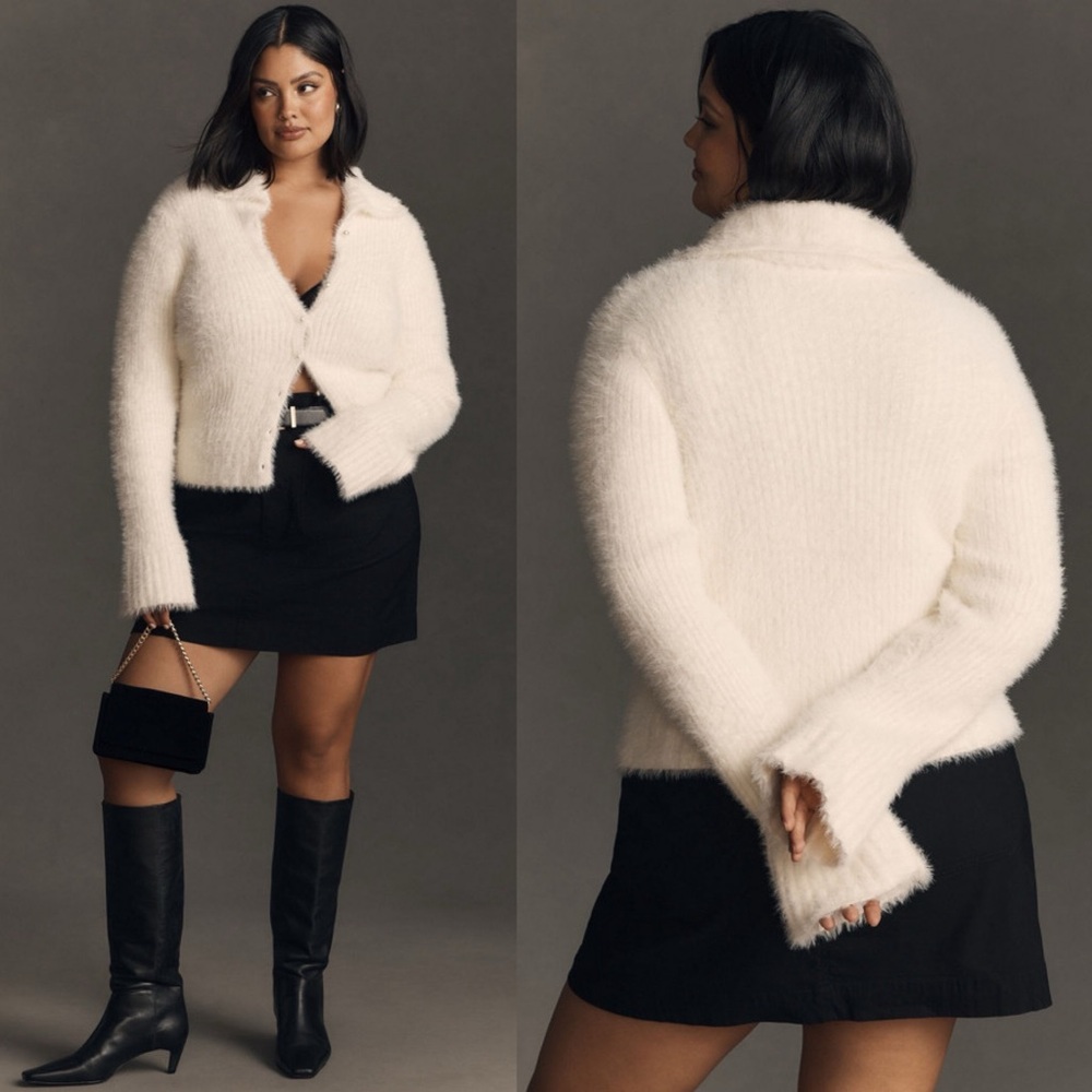 Anthropologie Pearl Button Fuzzy Cardigan Sweater - Picture 1 of 7